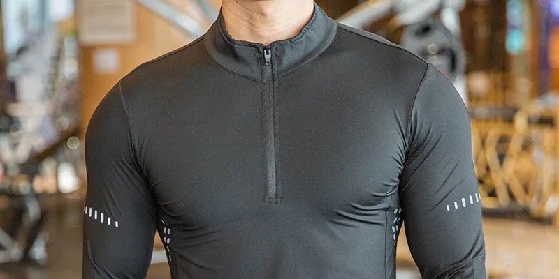 Long-Sleeved Mens Quick-Dry Tshirt With Front Zipper